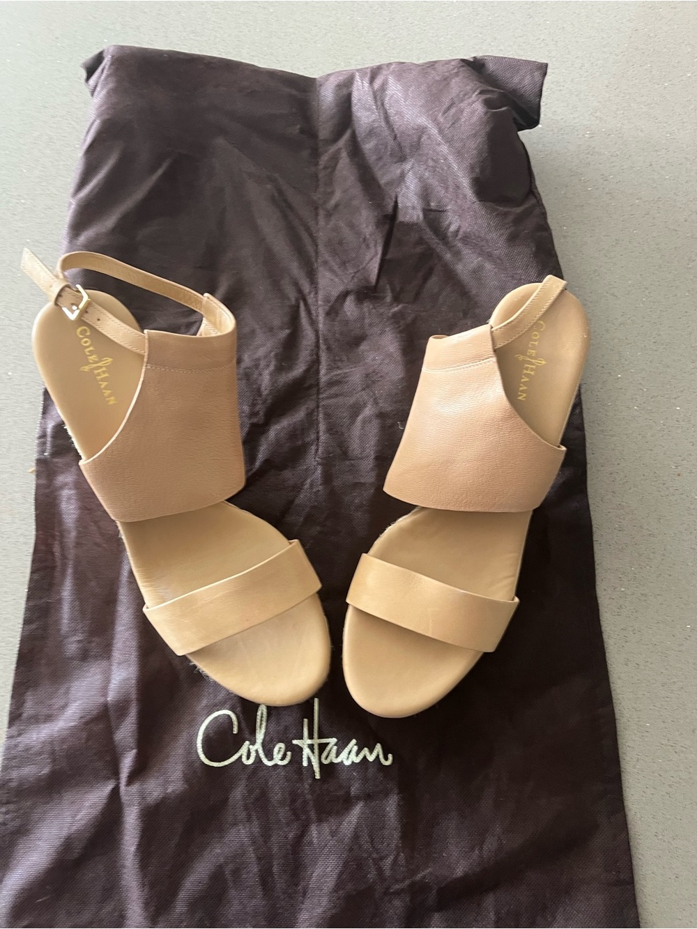 Cole Haan Beige/Tan Leather Open-Toe Slingback Sandals